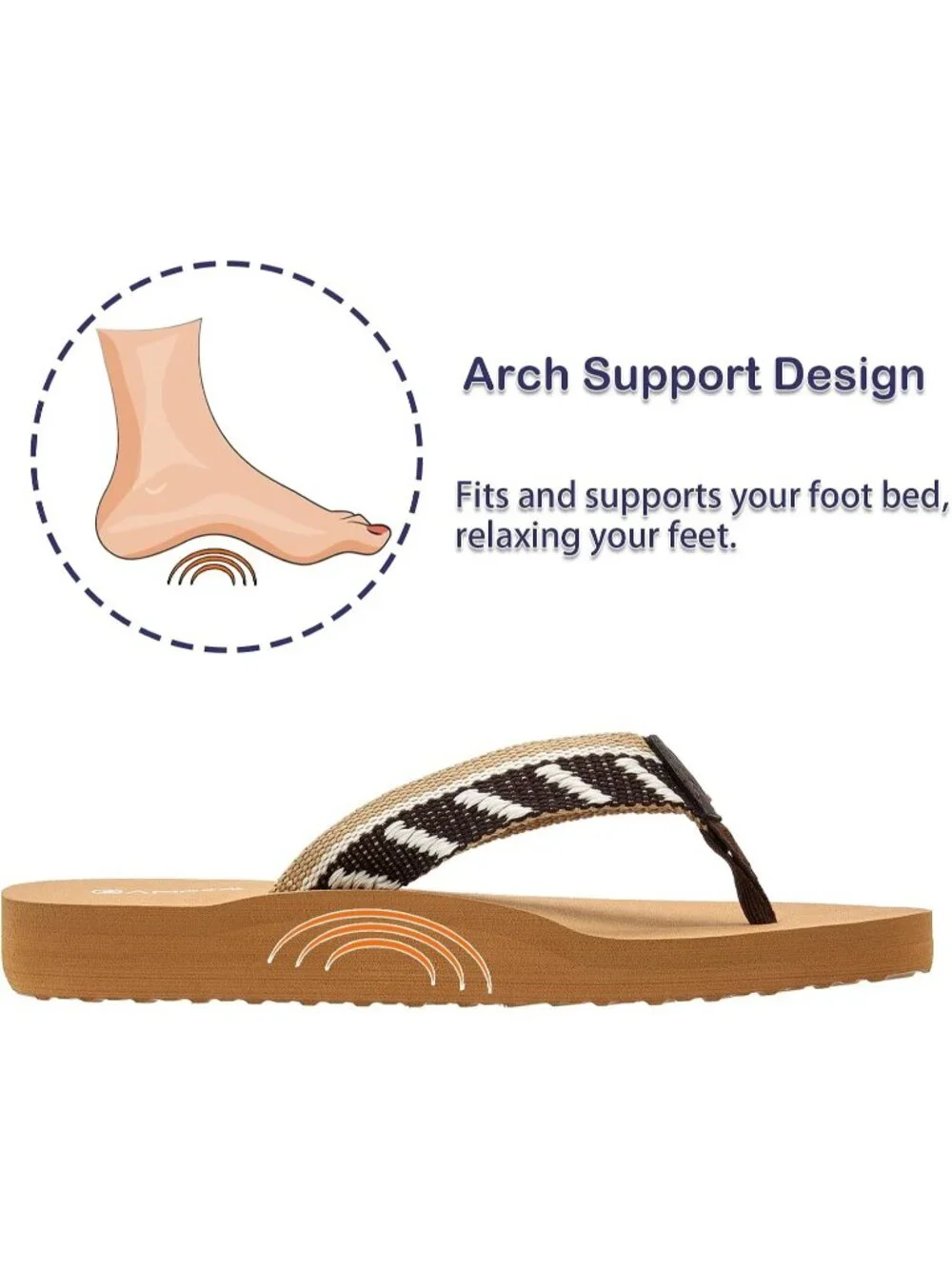 Women's Webbing Stripe Dark Brown Comfortable Flip Flops Summer Thong Sandals